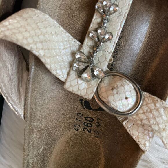 Bertula Birkenstock beige reptile prints sandals with rhinestones accents SZ40 - Picture 5 of 11